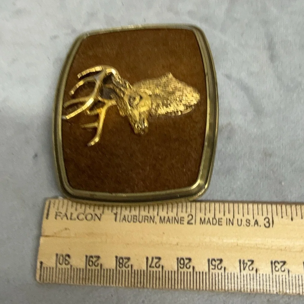 Vintage Rain-tree Belt Buckle Mens One Size Brown Deer Elk Head Western Hunting